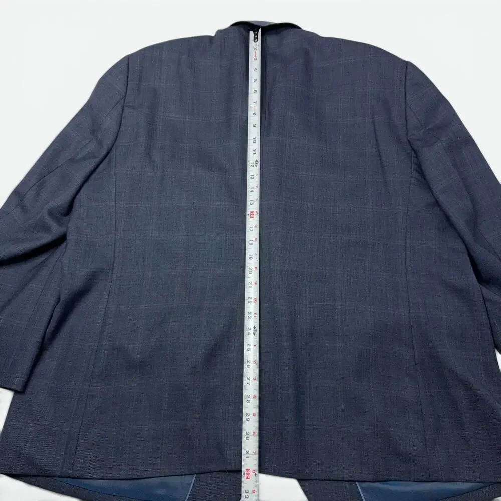 Joseph Feiss Gold Blazer Mens 54R Blue Windowpane Plaid Wool Suit Jacket